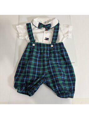 Michael James Green Blue Plaid Train Vintage 90’s Romper